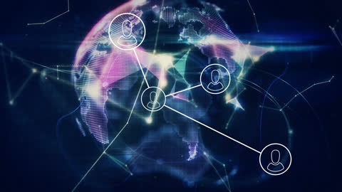 Global Network Connections with Digital Icons on World Map