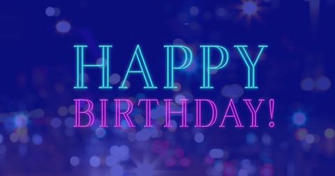 Neon Happy Birthday Greeting Over Blurred City Night Lights - Download Free Stock Images Pikwizard.com
