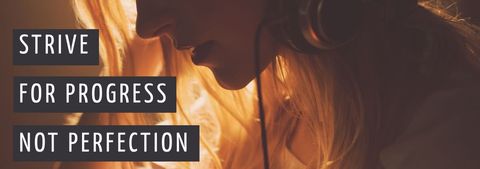 Focused Woman with Headphones and Motivational Message