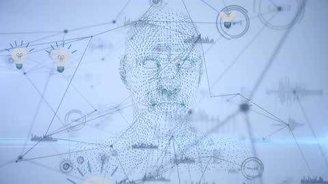 Digital Human Head in Abstract Network with Data Connections