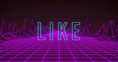 Glowing cyan like hovering over magenta wireframe grid retro neon landscape synthwave