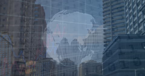 Global Finance Concept with Data and Cityscape Background