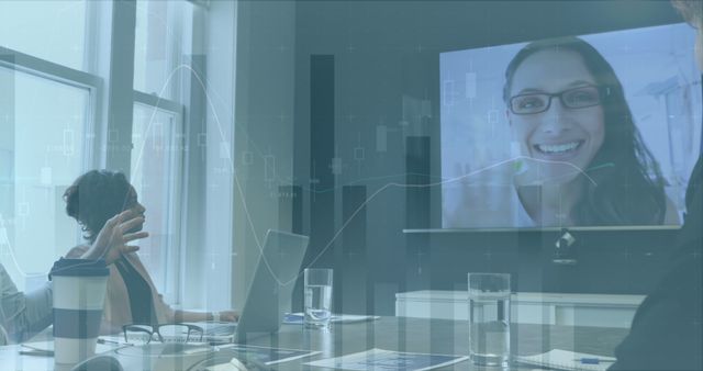 Business Meeting with Video Conference and Data Visualization Overlays - Download Free Stock Images Pikwizard.com