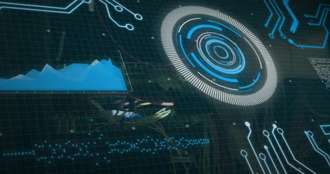 Futuristic Data Interface Overlay with Server Room Inspection