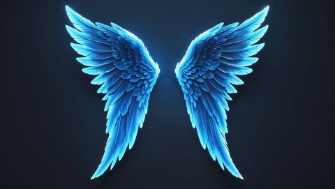 Electric blue digital angel wings with ethereal glow