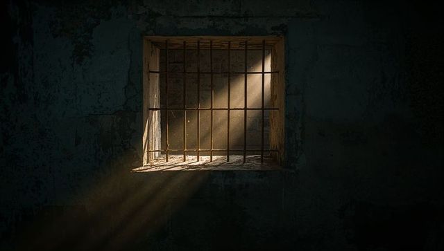 Sunbeam Illuminates Rusty Bars in Abandoned Cell