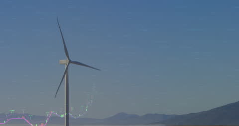 Wind Turbine Harnessing Energy with Data Visualization Overlay