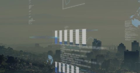 Digital Data Overlay Against Cityscape Imagery - Download Free Stock Images Pikwizard.com