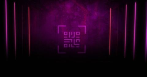 Glowing Neon Pink QR Code on Digital Background