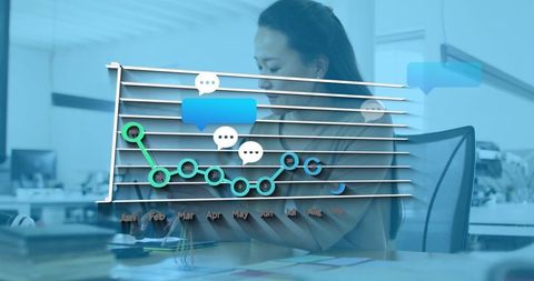 Businesswoman Analyzing Social Media Metrics and Engagement Graphic