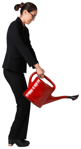 Transparent Professional Woman Watering Concept with Red Can