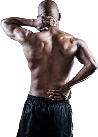 Athlete Stretching Muscular Back Muscles on Transparent Background