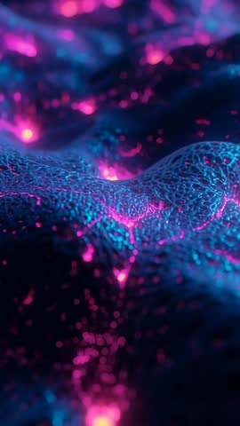 Rising filament mesh undulating through neon digital landscape vertical video loop