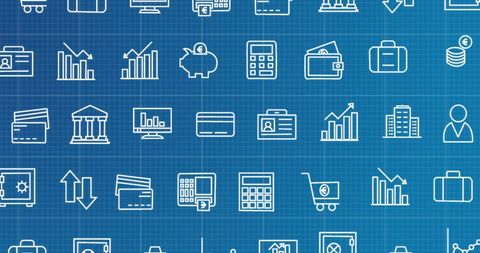 Set of Financial and Business Icons on Blue Background - Download Free Stock Images Pikwizard.com