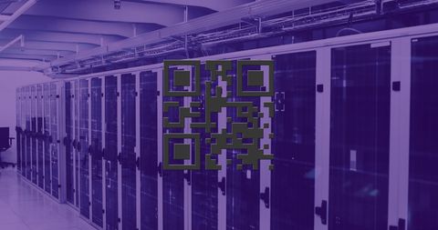 Futuristic Server Room with QR Code Overlay Concept - Download Free Stock Images Pikwizard.com