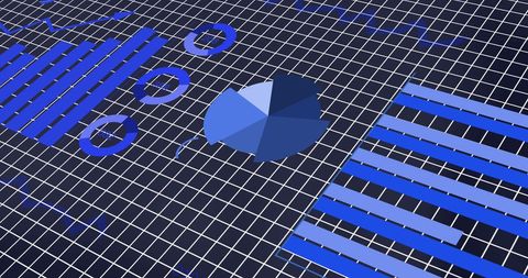 Abstract Data Visualization with Pie and Bar Charts Over Grid - Download Free Stock Images Pikwizard.com