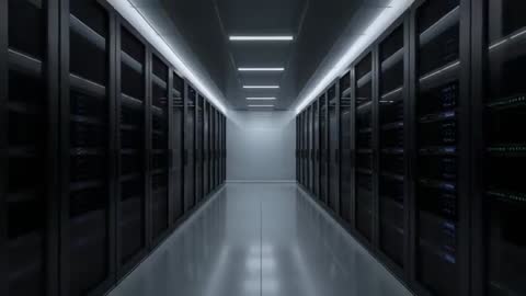 Modern Data Center Interior with Blinking Server LEDs