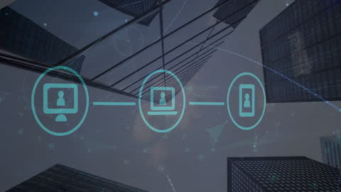 Digital Network of Connections Over Urban Skyline