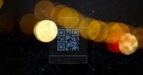 Neon QR Code with Technology Network on Blurred Lights