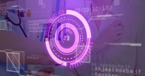 Healthcare Technology: Physician Using Stethoscope with Digital Data Overlay