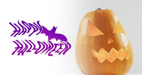 Spooky Halloween Text with Carved Pumpkin Stub - Download Free Stock Images Pikwizard.com