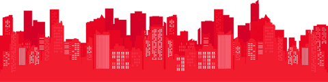 Red metropolitan skyline silhouette on transparent background