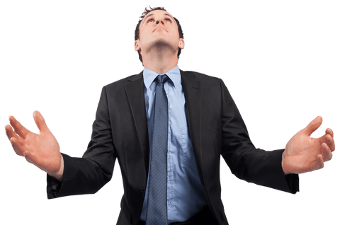 Transparent Businessman Posing with Outstretched Arms