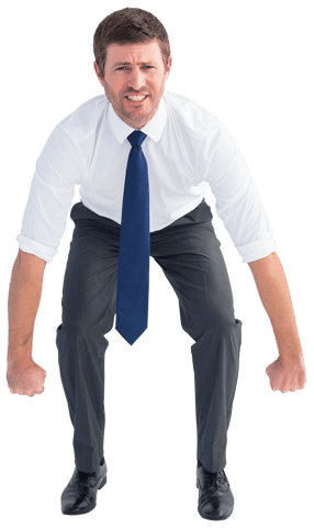 Transparent businessman bending for lifting action pose