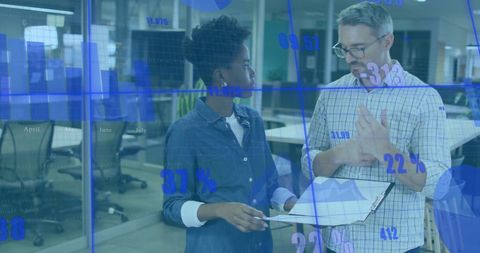 Innovative business solutions: colleagues discussing data insights