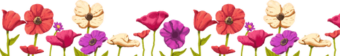 Vibrant stylized wildflower border on transparent background
