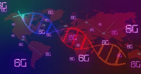 6G Technology Concept with DNA Strand and World Map - Download Free Stock Images Pikwizard.com