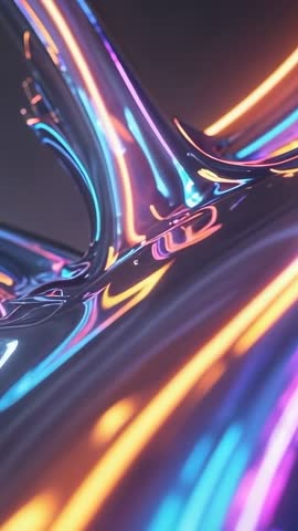 Rotating iridescent metallic form undulating with neon streaks futuristic vertical 4K loop