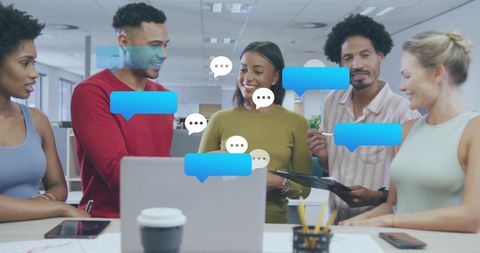 Diverse team engaging in interactive digital dialogue