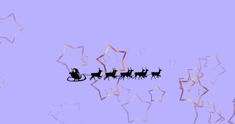 Santa's Sleigh with Reindeer on Starry Purple Background