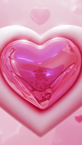 Floating Glossy Pink Heart Drifting Through Soft Glowing Aura Vertical Romantic Loop