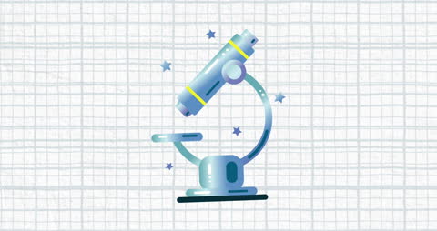 Digital Microscope Icon with Stars on Grid Background