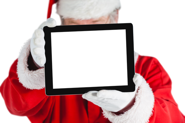 Santa Claus Holding Transparent Digital Tablet Hiding Face - Download Free Stock Videos Pikwizard.com