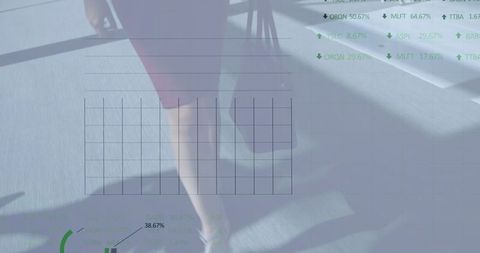 Caucasian Businesswoman with Digital Overlay of Financial Data