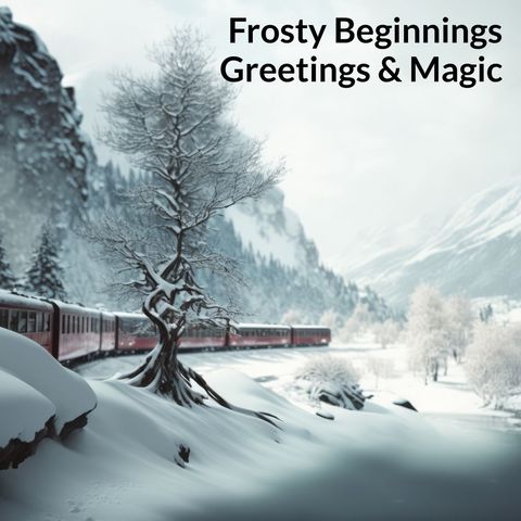 Winter scenic train on snowy mountain landscape