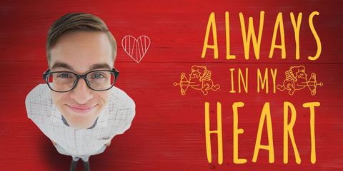 smiling person with heartfelt message on red background - Download Free Stock Templates Pikwizard.com