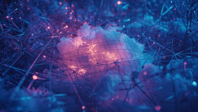 Futuristic Blue Mesh Network Cloud Concept