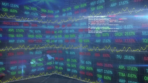 Digitally Animated Data Processing with Green Graph Background