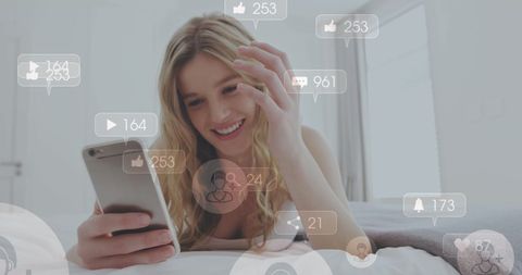 Woman Engaging with Social Media on Smartphone Happily