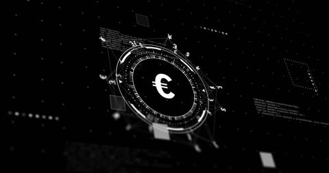 Digital finance network with euro symbol on dark background