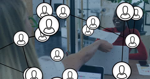 Business Networking Concept with Connected People Icons in Office
