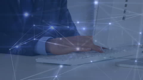 Businessman Typing with Futuristic Network Overlay