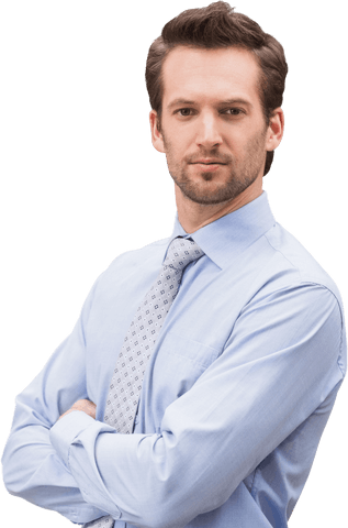 Confident Businessman in Blue Shirt and Tie on Transparent Background