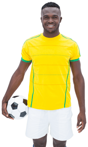 Cheerful Football Player Holding Ball on Transparent Background