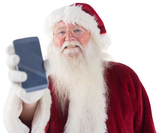 Santa Claus in red suit holding smartphone transparent background - Download Free Stock Videos Pikwizard.com