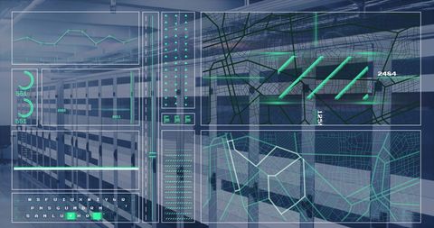 Digital Interface with Data Processing Elements Over Server Farm - Download Free Stock Images Pikwizard.com